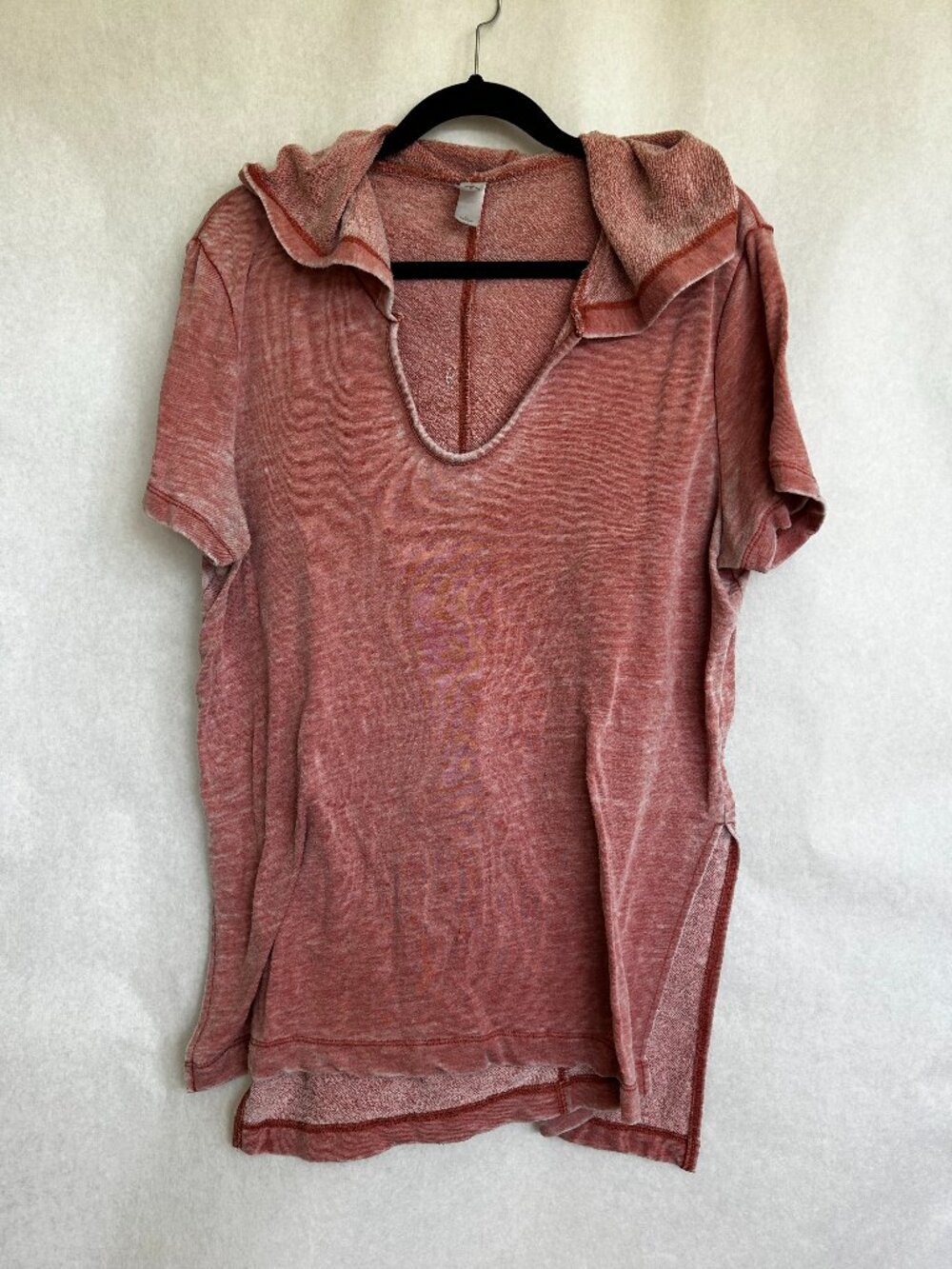 Alternative Apparel Pink Mineral Wash Short Sleeve Hoodie Tunic Large